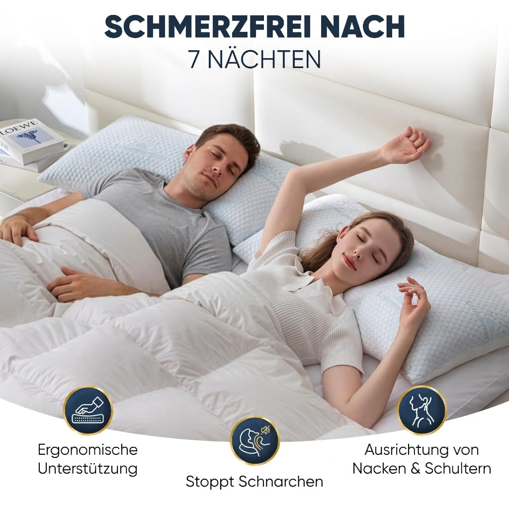 Memory Foam Kissen - Kopfkissen 40x80 höhenverstellbar - Pillows for Sleeping für Seitenschläfer und andere - Premium Füllung gegen Nackenschmerzen - richtige Höhe einfach Finden