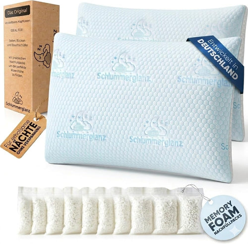 Memory Foam Kissen - Kopfkissen 40x80 höhenverstellbar - Pillows for Sleeping für Seitenschläfer und andere - Premium Füllung gegen Nackenschmerzen - richtige Höhe einfach Finden