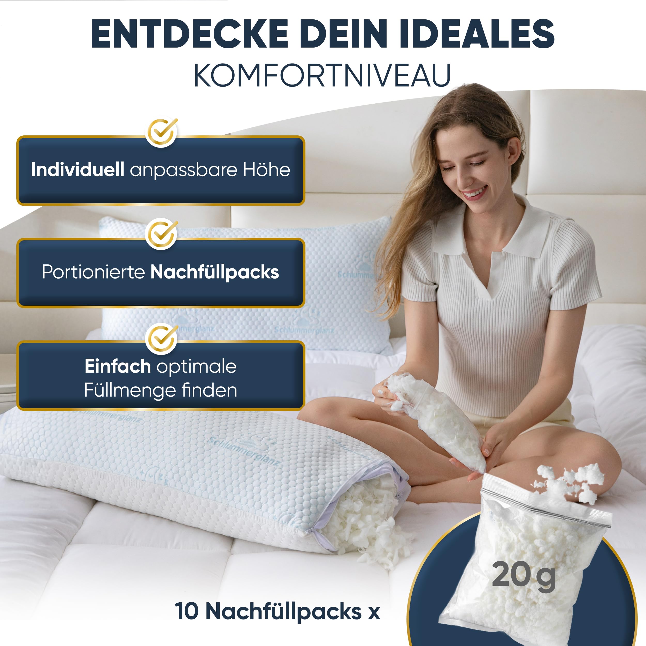 Memory Foam Kissen - Kopfkissen 40x80 höhenverstellbar - Pillows for Sleeping für Seitenschläfer und andere - Premium Füllung gegen Nackenschmerzen - richtige Höhe einfach Finden