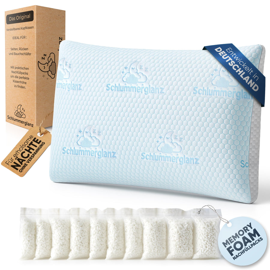 Memory Foam Kissen - Kopfkissen 40x80 höhenverstellbar - Pillows for Sleeping für Seitenschläfer und andere - Premium Füllung gegen Nackenschmerzen - richtige Höhe einfach Finden