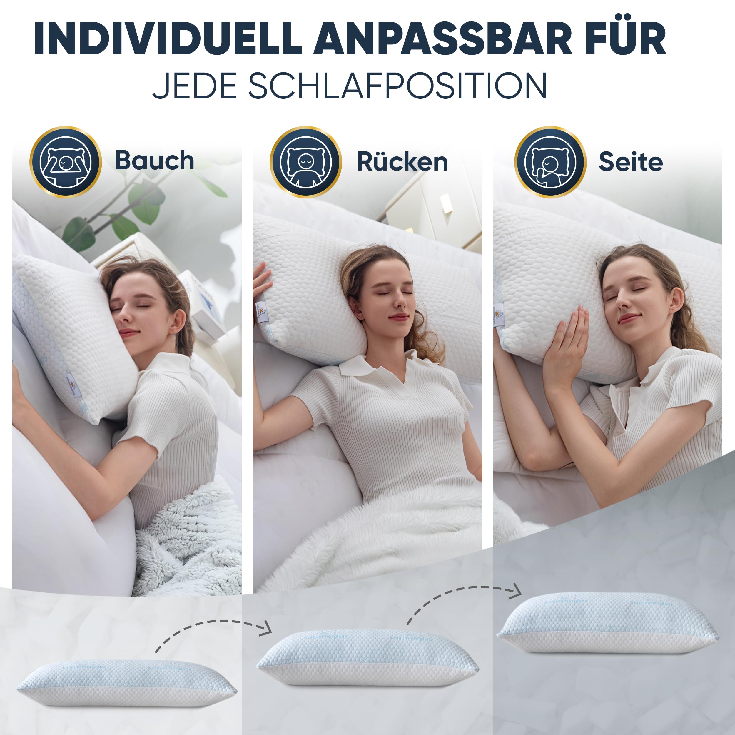 Memory Foam Kissen - Kopfkissen 40x80 höhenverstellbar - Pillows for Sleeping für Seitenschläfer und andere - Premium Füllung gegen Nackenschmerzen - richtige Höhe einfach Finden